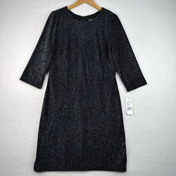 NWT Julia Jordan Black‎ Velvet Sequin Sheath Dress 3/4 Sleeve Party Cocktail - Picture 6 of 15